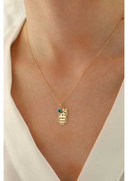 14 Ayar Altın Forze Zincir Baykuş Göz Kolye