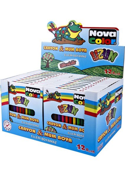 Nova Color Uzun Mum Boya 12 Renk Karton Kutu 12 Renk Crayon 1 Adet Novacolor Uzun Altıgen Mum Boya 12 Renk