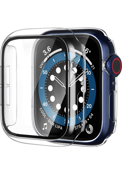 Apple Watch Series 7 41MM Kılıf Ekran ve Kasa Koruyucu 360 Tam Koruma Premium Kapak Sert Pc Metalik