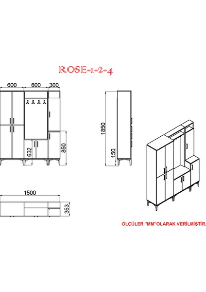 Kalender Dekor Rose-1-2-4 Portmanto Vestiyer Ayakkabılık RS06