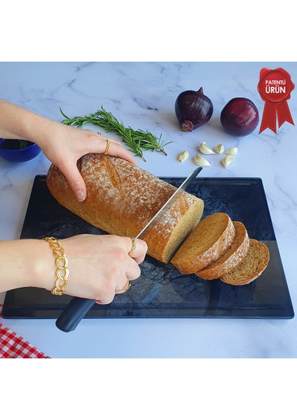 Kanallı Cam Kesme Tahtası - Cam Kesme Tablası | Doğal Taş Desenli | 25cm x 35cm | Patentli Ürün modelleri