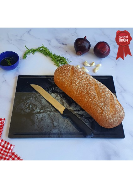 Kanallı Cam Kesme Tahtası - Cam Kesme Tablası | Doğal Taş Desenli | 25cm x 35cm | Patentli Ürün fırsatları