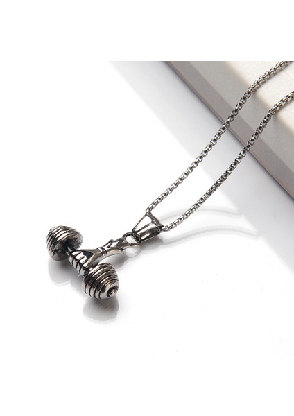 Erkek Kolye Çelik Sporcu Fitness Dambıl Takı Aksesuar K24 T5