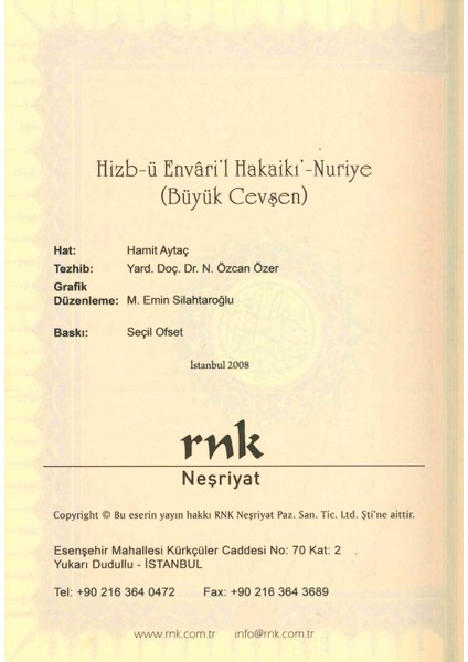 Hizb-Ü Envari'lhakaikı-Nuriye (Büyük Cevşen) fiyatları