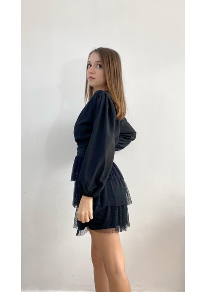 Fırfırlı Siyah Büzgülü Mini Elbise, Hediye modelleri
