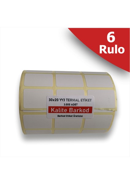 30X20 Yanyana 3'lü Termal Etiket | 6 Rulo Barkod Etiketi