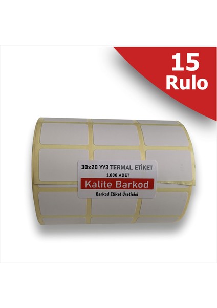 30X20 Yanyana 3'lü Termal Etiket | 15 Rulo Barkod Etiketi
