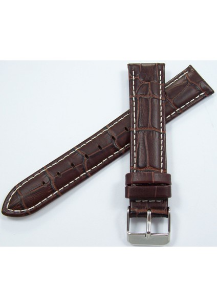 Bizon Deri Saat Kayişi 24MM Xl Uzun Kahverengi Saat Kordonu Beyaz