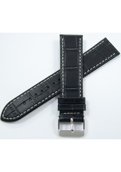 Bizon Deri Saat Kayişi 24MM Xl Uzun Siyah Ince Klasik Kroko Dese