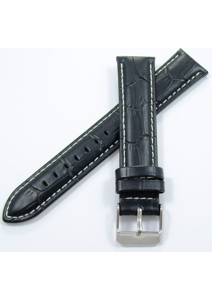 Bizon Deri Saat Kayişi 22MM Xl Siyah Saat Kordonu Beyaz Dikişli K
