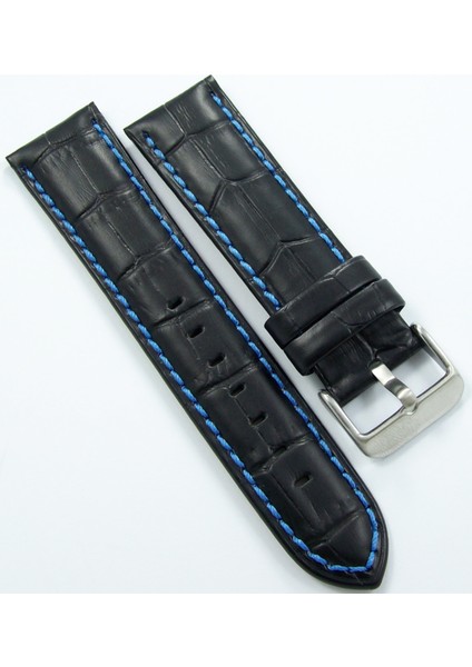 Bizon Deri Saat Kordonu 18MM Siyah Kayişi Koyu Mavi Dikişli Kroko fiyatları