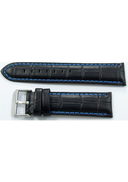 Bizon Deri Saat Kordonu 18MM Siyah Kayişi Koyu Mavi Dikişli Kroko fırsatları
