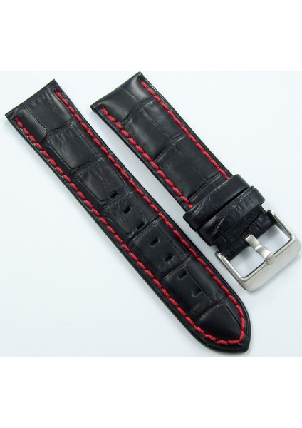 Bizon Deri Saat Kordonu 24MM Siyah Kayişi Kırmızı Dikişli Krokodi modelleri