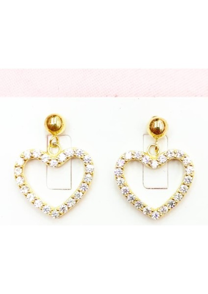 Altın Rengi Gümüş Kalp Küpe