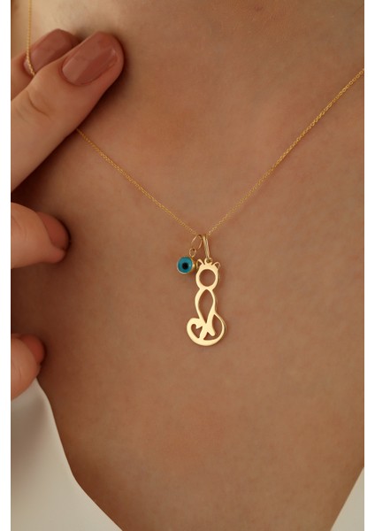 14 Ayar Altın Forze Zincir Kedi Göz Kolye