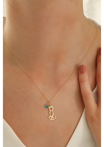 14 Ayar Altın Forze Zincir Kedi Göz Kolye modelleri