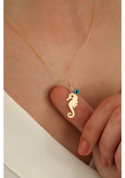 14 Ayar Altın Forze Zincir Deniz Atı Göz Kolye modelleri