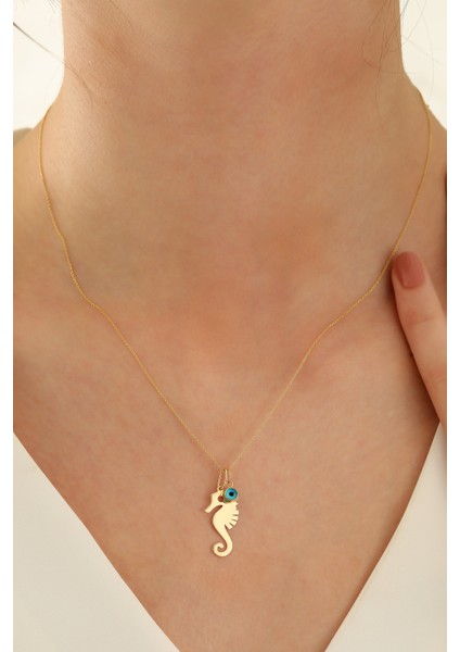 14 Ayar Altın Forze Zincir Deniz Atı Göz Kolye fırsatları