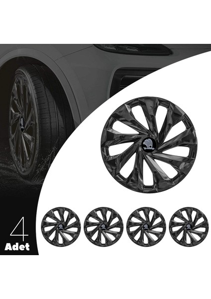 Skoda Citigo 14 Inç Jant Kapağı Amblemli Piano Black 4'lü Takım 216