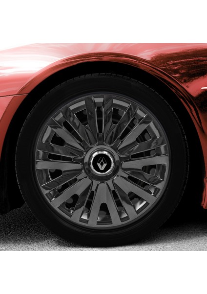 Renault Alize 14 Inç Uyumlu Jant Kapağı Amblemli Piano Black 4'lü Takım 208