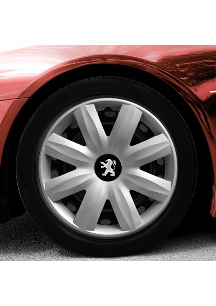 Peugeot 206 13 Inç Uyumlu Jant Kapağı Amblemli Gri 4'lü Takım 115