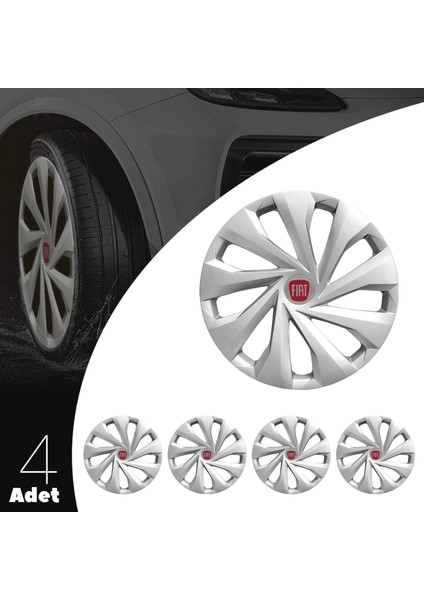 Fiat Linea 15 Inç Uyumlu Jant Kapağı Amblemli Gri 4'lü Takım 130