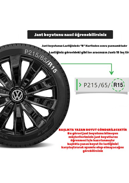 Volkswagen Caddy 16 Inç Uyumlu Jant Kapağı Amblemli Piano Black 4'lü Takım 213
