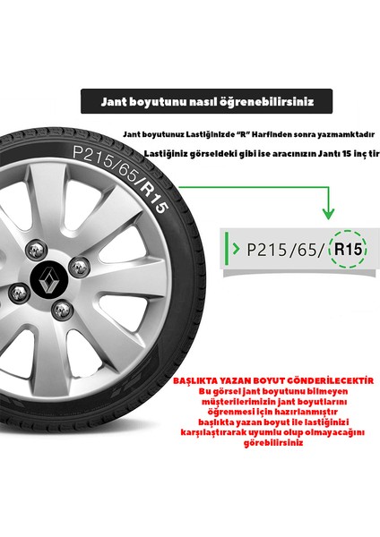 Renault Europa 14 Inç Uyumlu Jant Kapağı Amblemli Gri 4'lü Takım 137