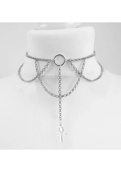 Ankh Yaşam Sembolü Sallantılı Zincir Choker Kolye