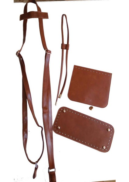 Suni Deri Taba Renk Gümüş Metalli Sırt Çantası Seti