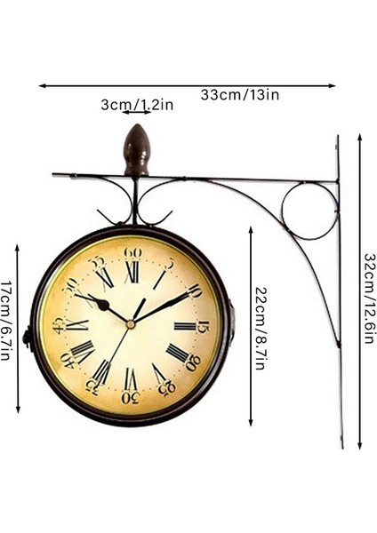 Demir Retro Ana Sayfa Çift Side Asma Saati, Boyut: 8 Inç Tek Renkli 62450114A (Yurt Dışından)