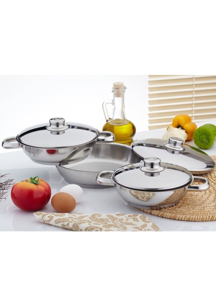 6 Parça Omlet Set Çelik Kapaklı