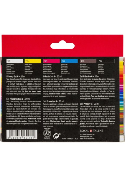 : Akrilik Boya Seti : 6 Renk x 20 ml Tüp (Primary Colors)