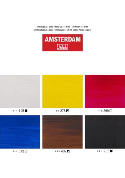 : Akrilik Boya Seti : 6 Renk x 20 ml Tüp (Primary Colors)