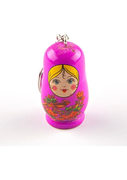 Ahşap Matruşka Bebek Anahtarlık Mor