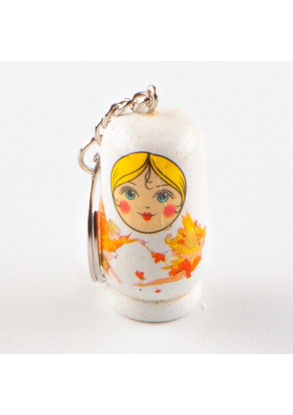 Ahşap Matruşka Bebek Anahtarlık Beyaz