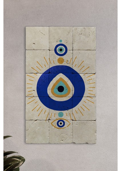 Doğal Taş Tablo Nazarlık - Duvar Dekoru 30 x 50 cm Nazar Boncuğu