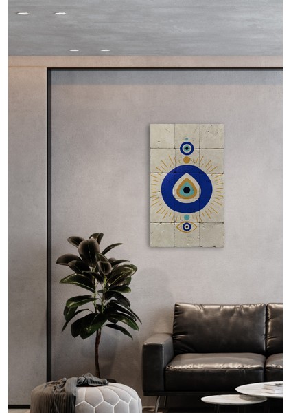 Doğal Taş Tablo Nazarlık - Duvar Dekoru 30 x 50 cm Nazar Boncuğu