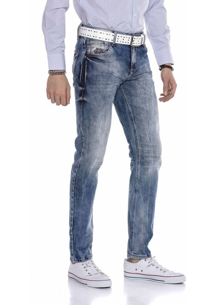 CD319 Eskitilmiş Mavi Slim Fit Erkek Jean Kot Pantolon