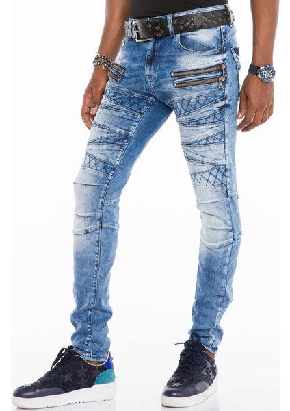 CD505 Desenli Dikişli Skinny Fit Mavi Erkek Jeans