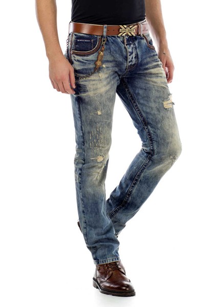 CD493 Cep Işlemeli Zincirli Yırtık Erkek Kot Pantolon fırsatları