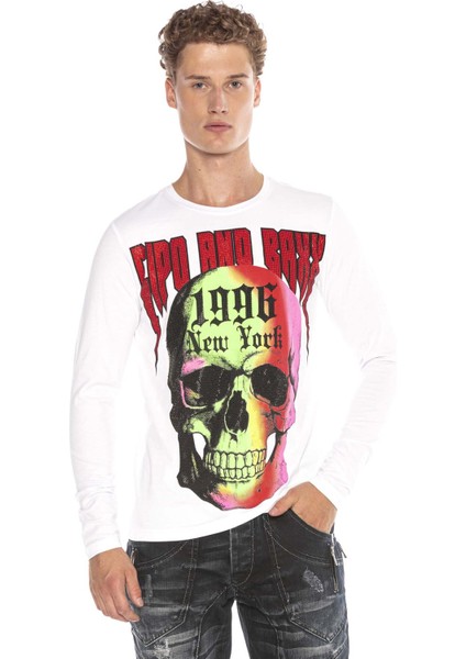 CL406 Renkli Kurukafalı Siyah Beyaz Sweatshirt modelleri