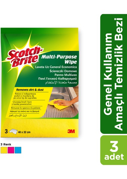 Scotch-Brite Genel Kullanım Amaçlı Renkli Bez (Sarı/pembe/mavi), 3 Adet