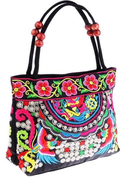 Etnik Çanta Nakış Boho Tuval Çiçek Kadın Seyahat Çantası D