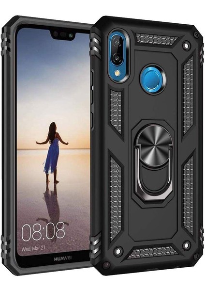 Huawei P20 Lite Kılıf Crash Vega Yüzüklü Standlı Silikon+Nano Cam