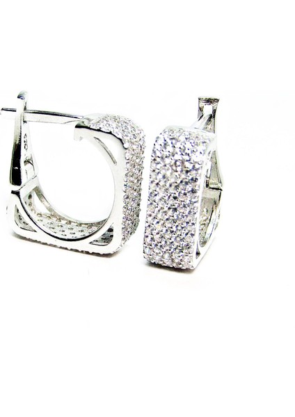 Gümüş Kare Tamtur Beş Sıralı Kadın Küpe