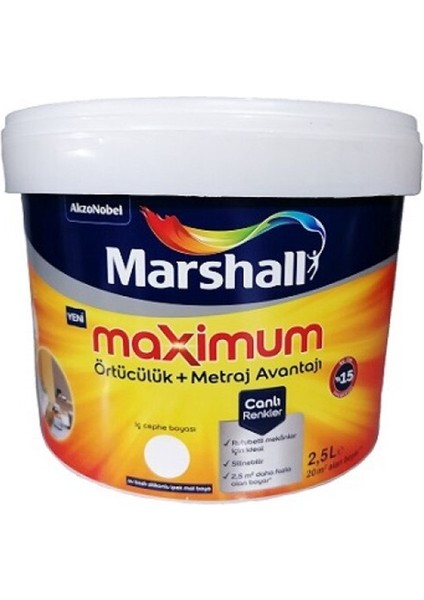 Maximum Silikonlu Ipek Mat Bw Baz Iç Cephe Boyası 2,5 Lt