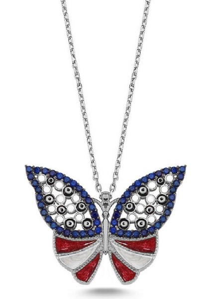Lacivert Taşlı Kırmızı Mineli Sır Kelebek Kolye fiyatları
