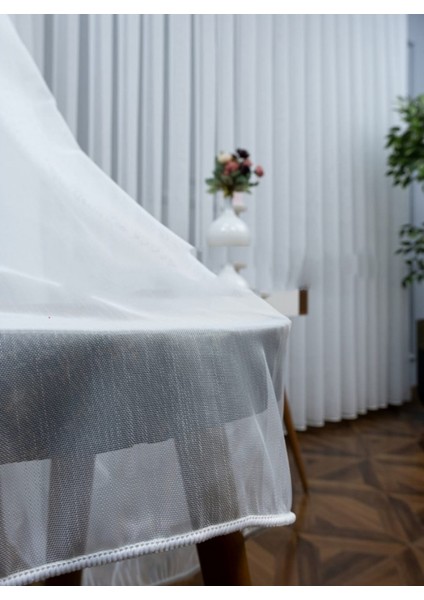 Premierhome Cosmos Naturel Ipek Bambu (Yüksek Kaliteli) Tül Perde 1/3 Sık Pile-Ekru