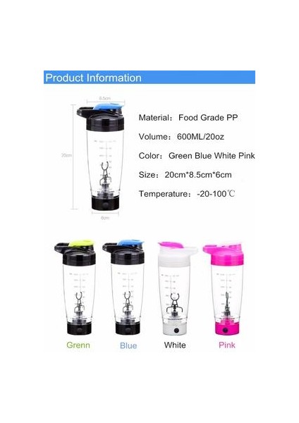 600 ml Su Şişesi Protein Güç Otomasyonu Kahve Blender Süt Çalkalayıcı Mikser Akıllı Otomatik Hareketi Drinkware | 600 ml Su Şişesi | Şişe Proteinwater Şişesi (Pembe)